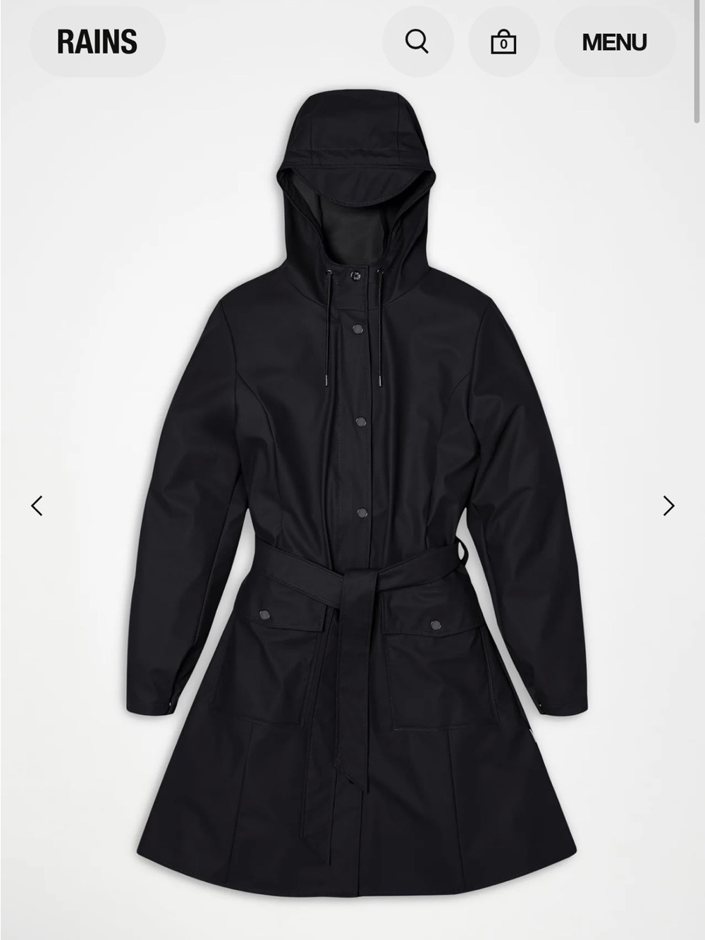 RAINS Black Hooded Trench with Belt